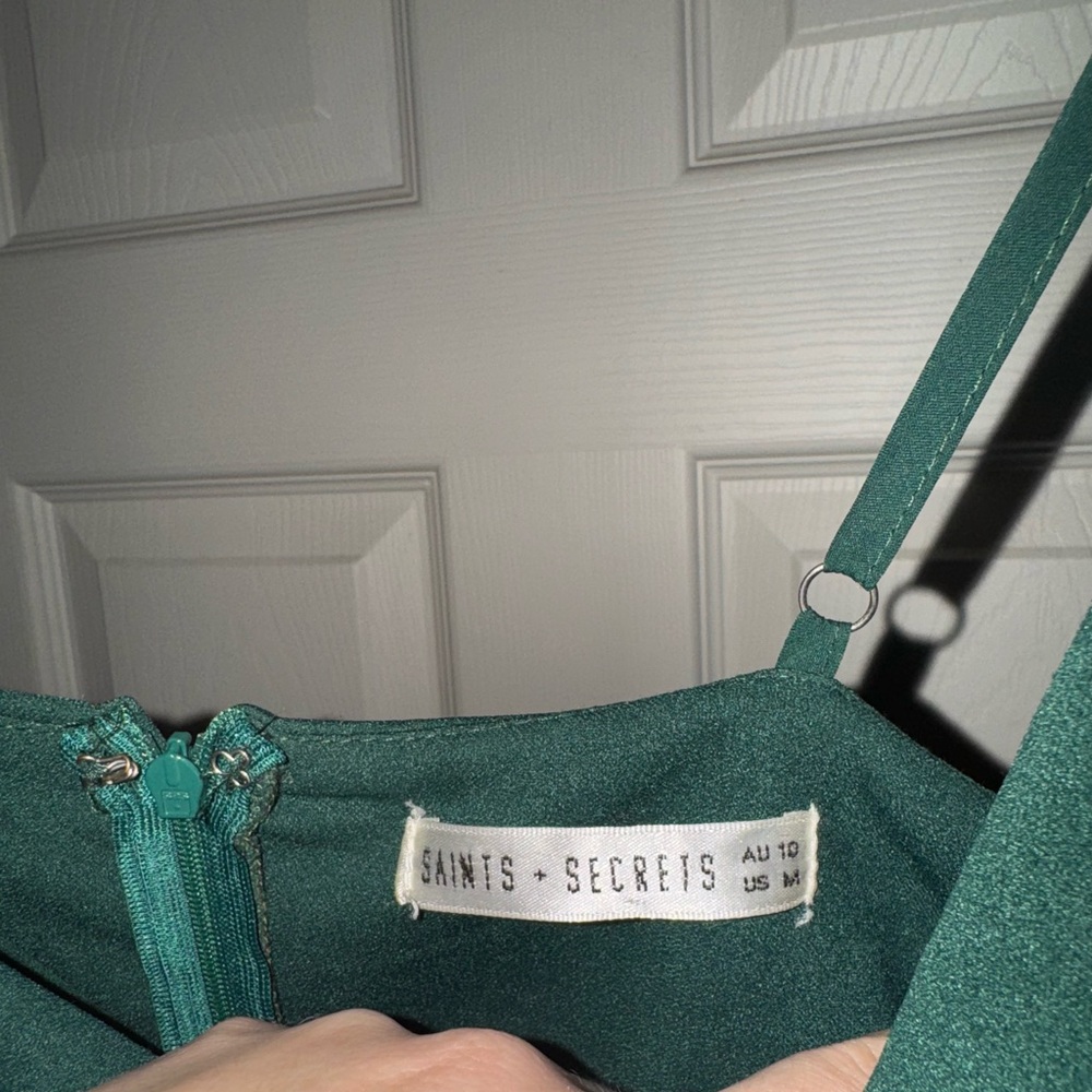 4/$20 Chic Forest Green Ruffle Hem Mini Dress - Picture 2 of 2